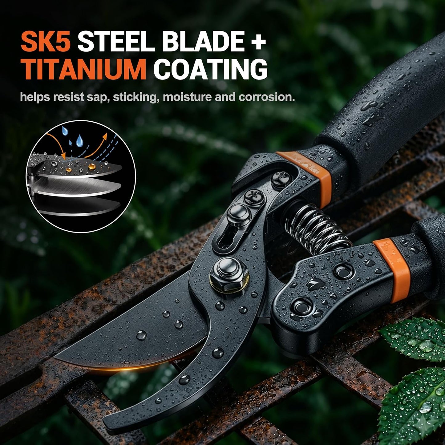 DECERK® Bypass Pruning Shears for Arthritic Hands, 5mm Cushioned Foam Grips