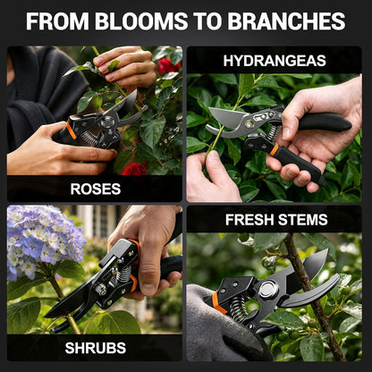 DECERK® Bypass Pruning Shears for Arthritic Hands, 5mm Cushioned Foam Grips
