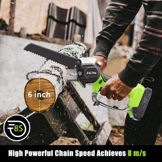 Electric Pole Saws & Pruning Shears for Tree Trimming, 2-in-1 6 Inch Mini Chainsaw Cordless with Extension Pole, 2pcs Batteries, Auto Oiling, 15ft Reach, Tree Trimmer Limb Branch Cutter Pruner