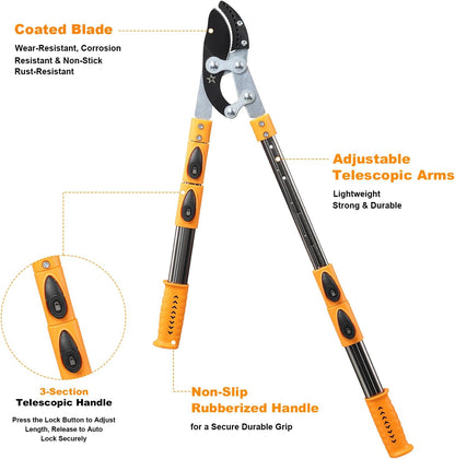 Loppers for tree trimming heavy duty extendable 24.8-43.7 inches,Tree pruning shears Rust Resistant Sharp Steel Blade Tree Limb Trimmer，Shock-Absorbing design, Non-slip Handle，Garden Tools