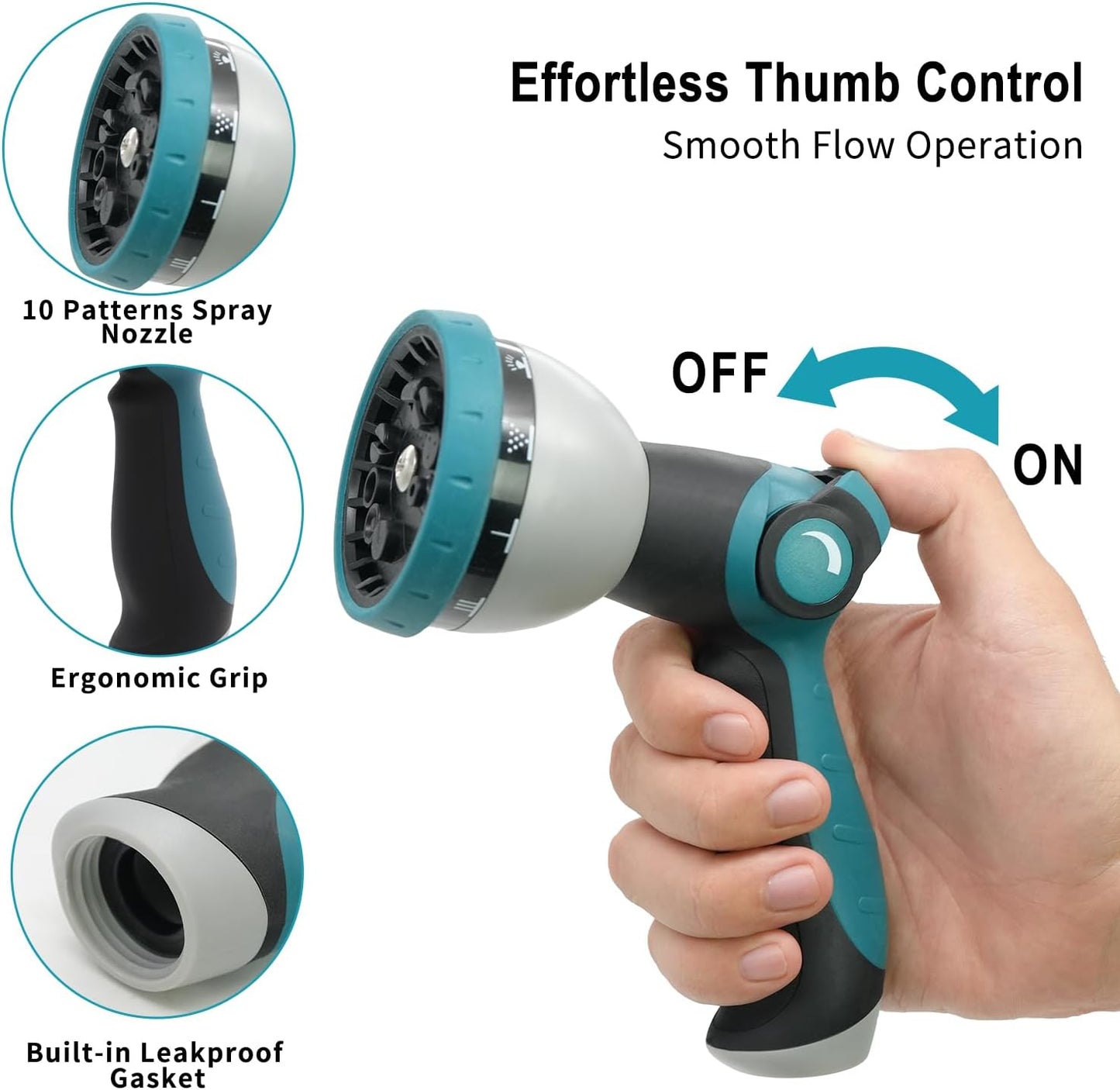 Garden Hose Nozzle, Hose Sprayer Nozzle with 10 Spray Patterns, Thumb Control On Off Valve, High Pressure Metal Water Hose Nozzle for Car Wash, Plants, Pets & Outdoor Cleaning, Blue