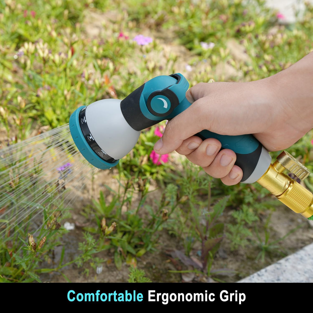 Garden Hose Nozzle, Hose Sprayer Nozzle with 10 Spray Patterns, Thumb Control On Off Valve, High Pressure Metal Water Hose Nozzle for Car Wash, Plants, Pets & Outdoor Cleaning, Blue