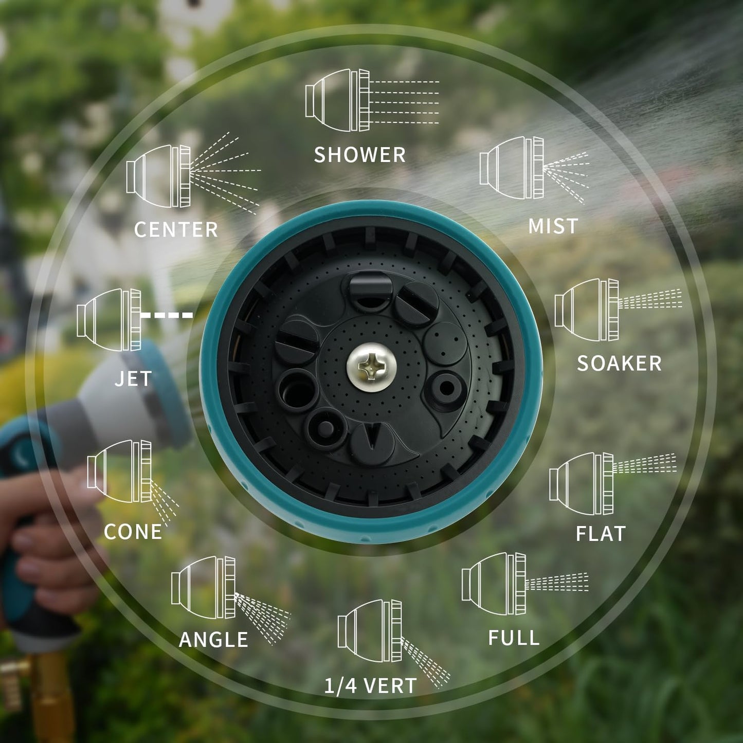 Garden Hose Nozzle, Hose Sprayer Nozzle with 10 Spray Patterns, Thumb Control On Off Valve, High Pressure Metal Water Hose Nozzle for Car Wash, Plants, Pets & Outdoor Cleaning, Blue