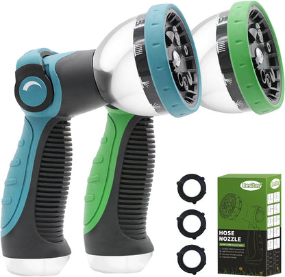 Garden Hose Nozzle, Hose Sprayer Nozzle with 10 Spray Patterns, Thumb Control On Off Valve, High Pressure Metal Water Hose Nozzle for Car Wash, Plants, Pets & Outdoor Cleaning, Blue