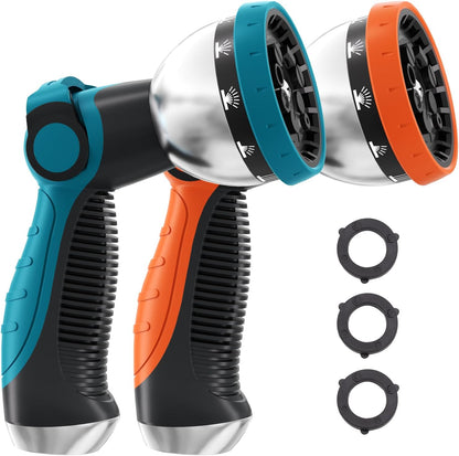 Garden Hose Nozzle, Hose Sprayer Nozzle with 10 Spray Patterns, Thumb Control On Off Valve, High Pressure Metal Water Hose Nozzle for Car Wash, Plants, Pets & Outdoor Cleaning, Blue