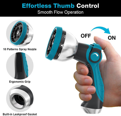 Garden Hose Nozzle, Hose Sprayer Nozzle with 10 Spray Patterns, Thumb Control On Off Valve, High Pressure Metal Water Hose Nozzle for Car Wash, Plants, Pets & Outdoor Cleaning, Blue