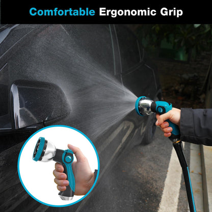 Garden Hose Nozzle, Hose Sprayer Nozzle with 10 Spray Patterns, Thumb Control On Off Valve, High Pressure Metal Water Hose Nozzle for Car Wash, Plants, Pets & Outdoor Cleaning, Blue