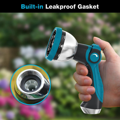 Garden Hose Nozzle, Hose Sprayer Nozzle with 10 Spray Patterns, Thumb Control On Off Valve, High Pressure Metal Water Hose Nozzle for Car Wash, Plants, Pets & Outdoor Cleaning, Blue