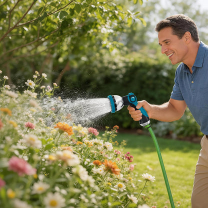 Garden Hose Nozzle, Hose Sprayer Nozzle with 10 Spray Patterns, Thumb Control On Off Valve, High Pressure Metal Water Hose Nozzle for Car Wash, Plants, Pets & Outdoor Cleaning, Blue