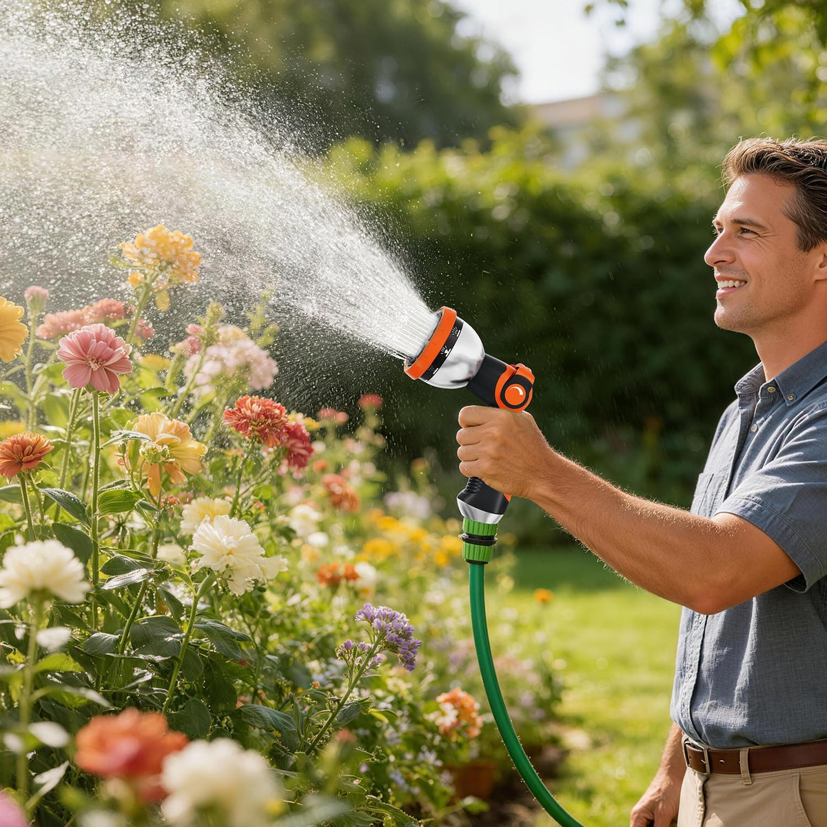Garden Hose Nozzle, Hose Sprayer Nozzle with 10 Spray Patterns, Thumb Control On Off Valve, High Pressure Metal Water Hose Nozzle for Car Wash, Plants, Pets & Outdoor Cleaning, Blue