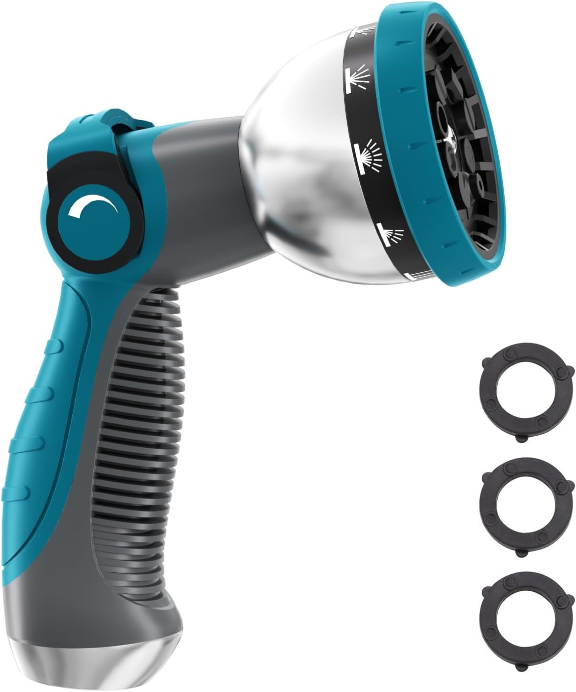 Garden Hose Nozzle, Hose Sprayer Nozzle with 10 Spray Patterns, Thumb Control On Off Valve, High Pressure Metal Water Hose Nozzle for Car Wash, Plants, Pets & Outdoor Cleaning, Blue