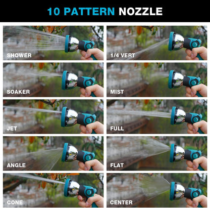 Garden Hose Nozzle, Hose Sprayer Nozzle with 10 Spray Patterns, Thumb Control On Off Valve, High Pressure Metal Water Hose Nozzle for Car Wash, Plants, Pets & Outdoor Cleaning, Blue