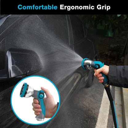 Garden Hose Nozzle, Hose Sprayer Nozzle with 10 Spray Patterns, Thumb Control On Off Valve, High Pressure Metal Water Hose Nozzle for Car Wash, Plants, Pets & Outdoor Cleaning, Blue