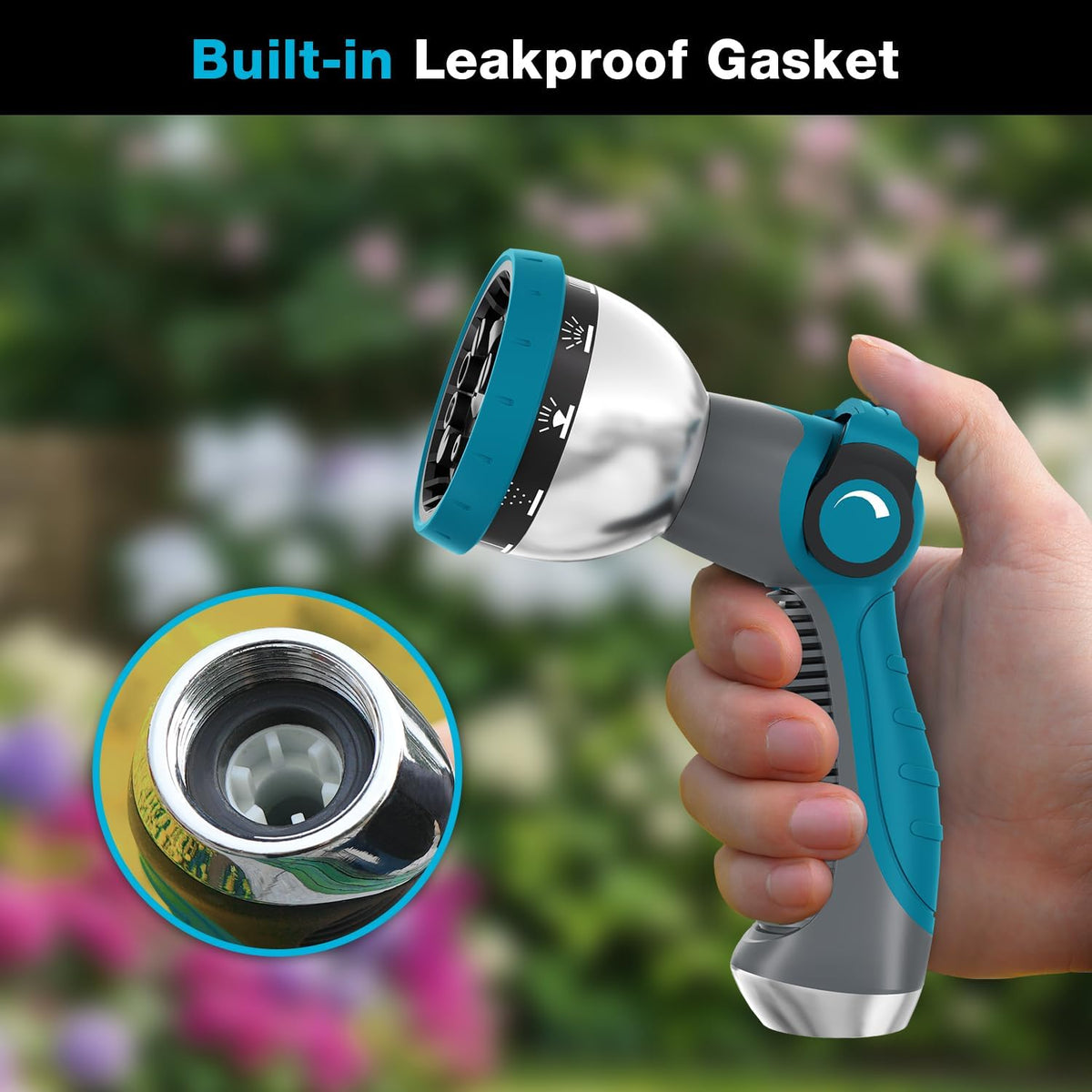 Garden Hose Nozzle, Hose Sprayer Nozzle with 10 Spray Patterns, Thumb Control On Off Valve, High Pressure Metal Water Hose Nozzle for Car Wash, Plants, Pets & Outdoor Cleaning, Blue