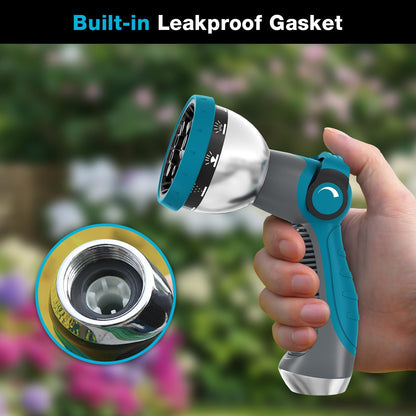 Garden Hose Nozzle, Hose Sprayer Nozzle with 10 Spray Patterns, Thumb Control On Off Valve, High Pressure Metal Water Hose Nozzle for Car Wash, Plants, Pets & Outdoor Cleaning, Blue