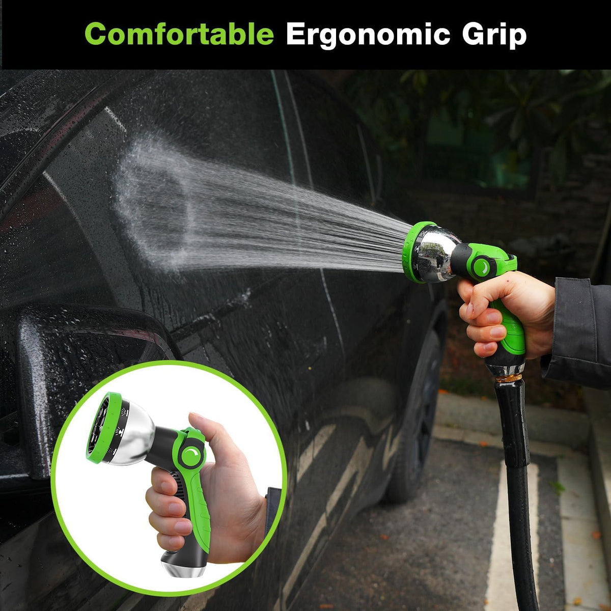 Garden Hose Nozzle, Hose Sprayer Nozzle with 10 Spray Patterns, Thumb Control On Off Valve, High Pressure Metal Water Hose Nozzle for Car Wash, Plants, Pets & Outdoor Cleaning, Blue