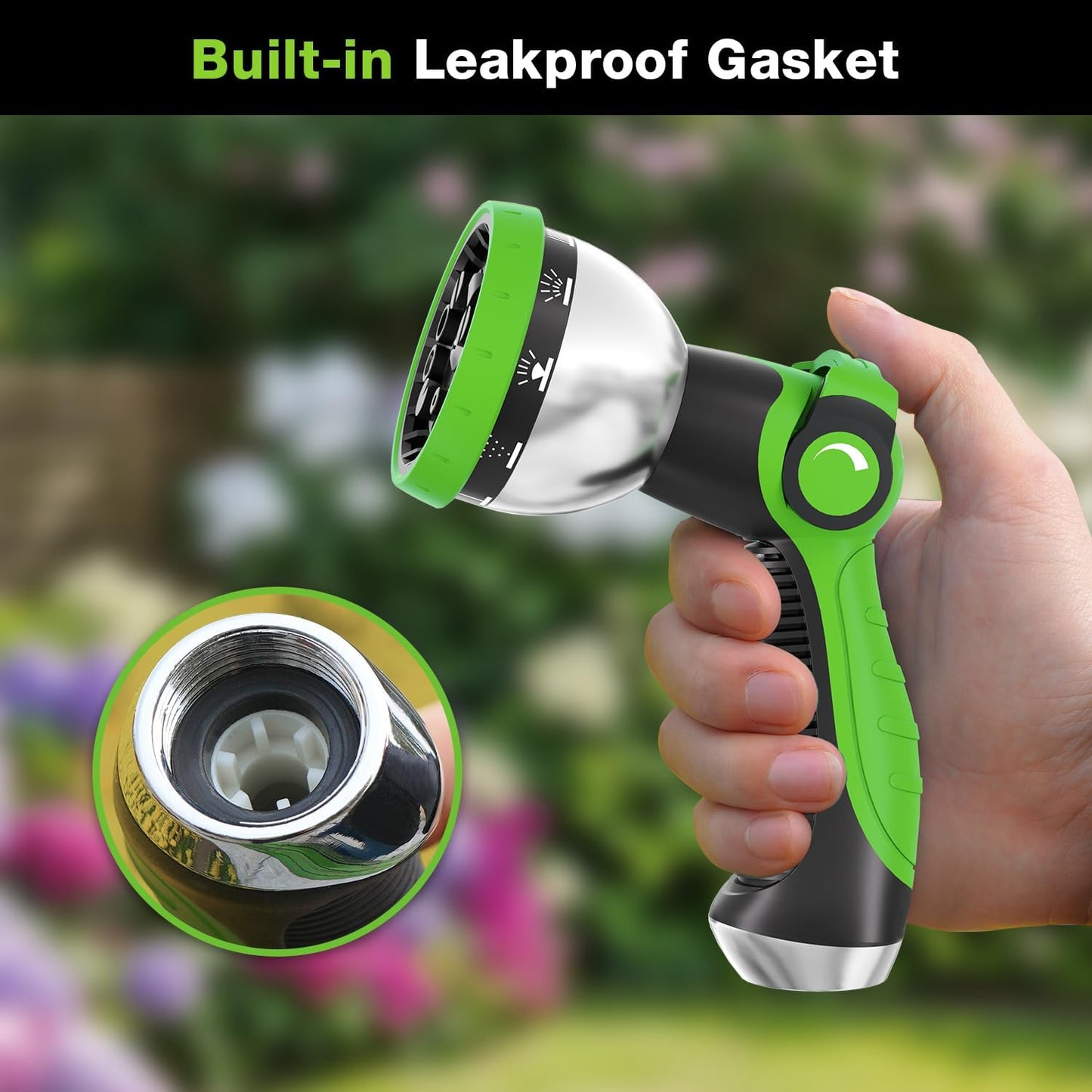 Garden Hose Nozzle, Hose Sprayer Nozzle with 10 Spray Patterns, Thumb Control On Off Valve, High Pressure Metal Water Hose Nozzle for Car Wash, Plants, Pets & Outdoor Cleaning, Blue