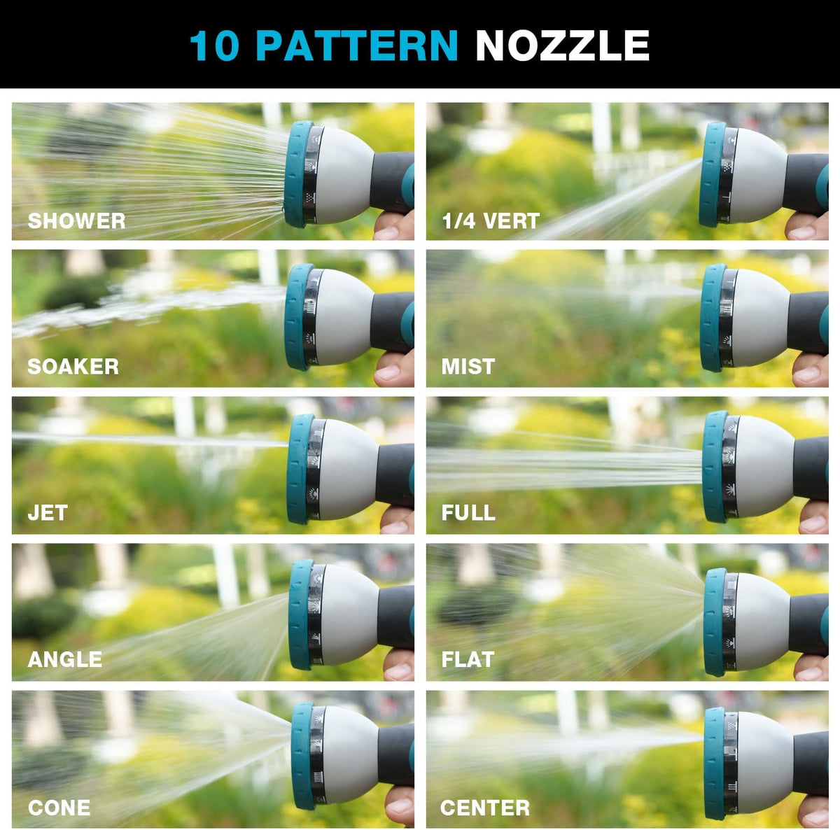 Garden Hose Nozzle, Hose Sprayer Nozzle with 10 Spray Patterns, Thumb Control On Off Valve, High Pressure Metal Water Hose Nozzle for Car Wash, Plants, Pets & Outdoor Cleaning, Blue