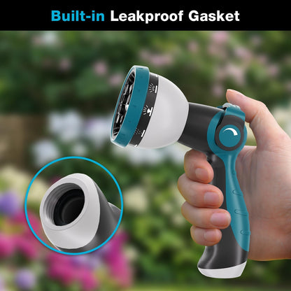 Garden Hose Nozzle, Hose Sprayer Nozzle with 10 Spray Patterns, Thumb Control On Off Valve, High Pressure Metal Water Hose Nozzle for Car Wash, Plants, Pets & Outdoor Cleaning, Blue