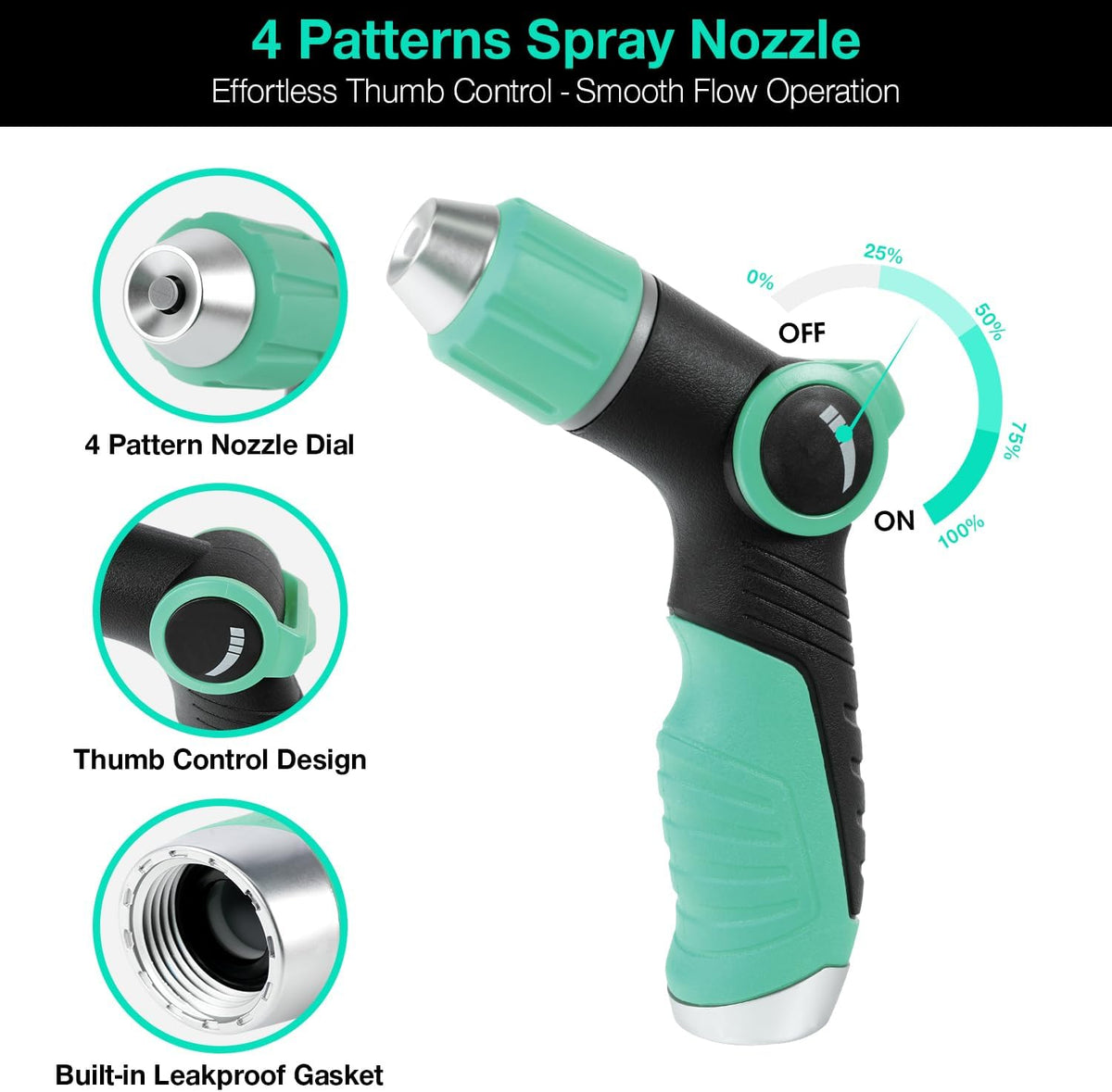 Garden Hose Nozzle, Hose Sprayer Nozzle with 10 Spray Patterns, Thumb Control On Off Valve, High Pressure Metal Water Hose Nozzle for Car Wash, Plants, Pets & Outdoor Cleaning, Blue