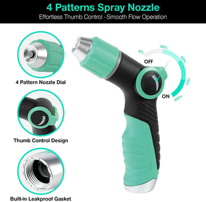 Garden Hose Nozzle, Hose Sprayer Nozzle with 10 Spray Patterns, Thumb Control On Off Valve, High Pressure Metal Water Hose Nozzle for Car Wash, Plants, Pets & Outdoor Cleaning, Blue