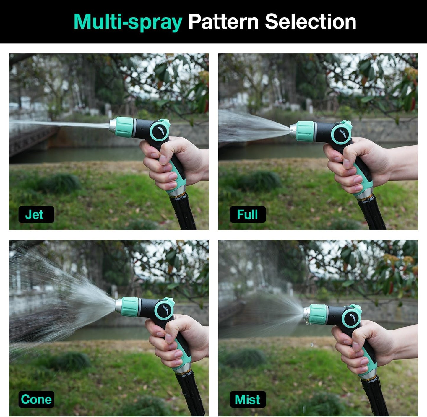Garden Hose Nozzle, Hose Sprayer Nozzle with 10 Spray Patterns, Thumb Control On Off Valve, High Pressure Metal Water Hose Nozzle for Car Wash, Plants, Pets & Outdoor Cleaning, Blue