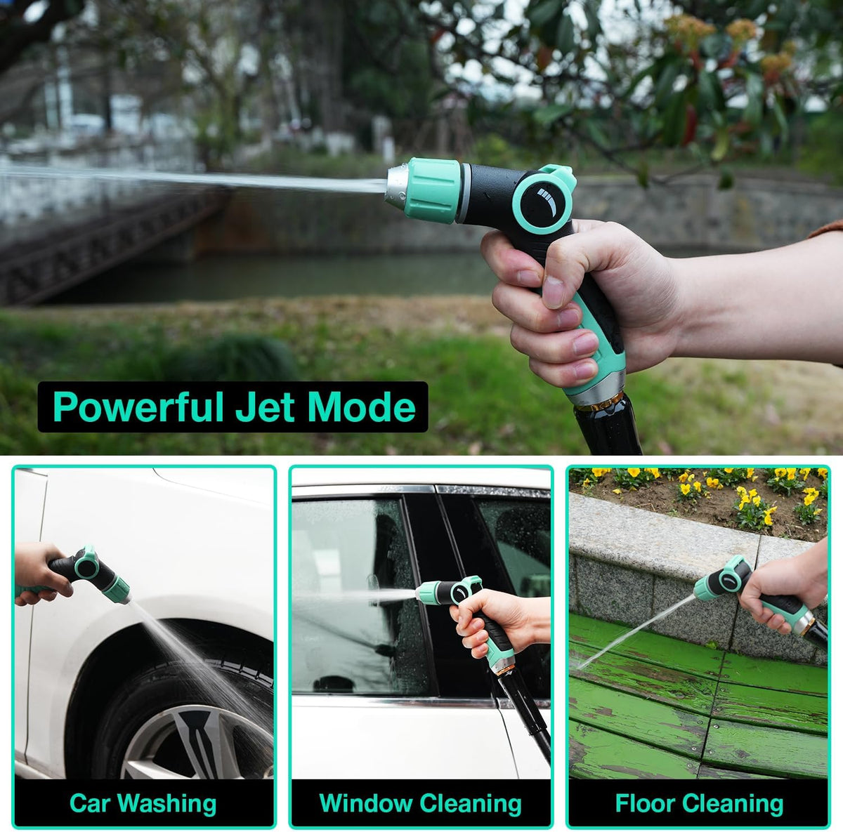 Garden Hose Nozzle, Hose Sprayer Nozzle with 10 Spray Patterns, Thumb Control On Off Valve, High Pressure Metal Water Hose Nozzle for Car Wash, Plants, Pets & Outdoor Cleaning, Blue