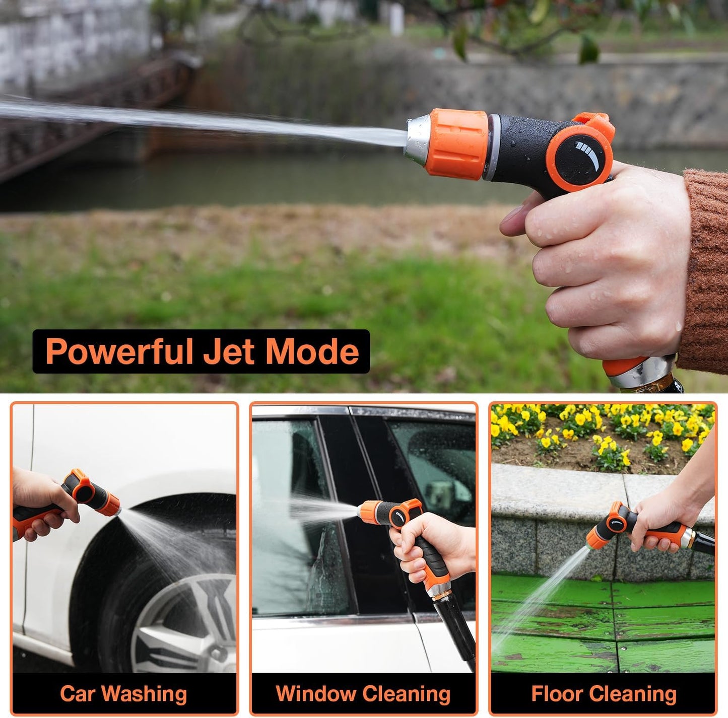 Garden Hose Nozzle, Hose Sprayer Nozzle with 10 Spray Patterns, Thumb Control On Off Valve, High Pressure Metal Water Hose Nozzle for Car Wash, Plants, Pets & Outdoor Cleaning, Blue