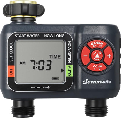 2-Zone Hose Timer with Rain Delay, Manual & Auto Watering
