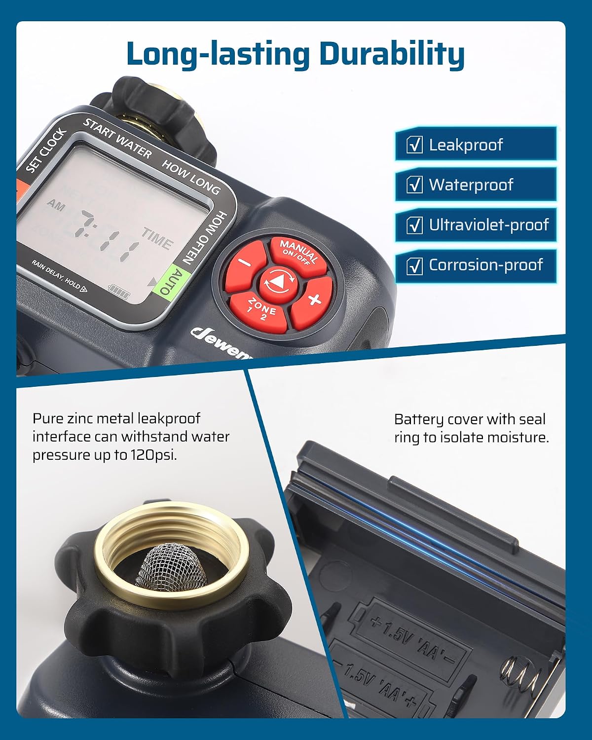 2-Zone Hose Timer with Rain Delay, Manual & Auto Watering