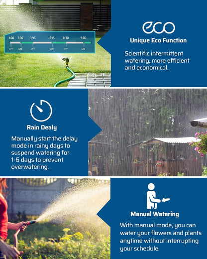 2-Zone Hose Timer with Rain Delay, Manual & Auto Watering
