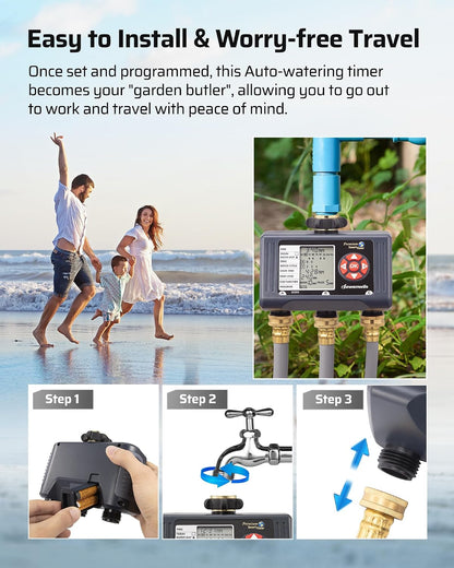 2-Zone Hose Timer with Rain Delay, Manual & Auto Watering