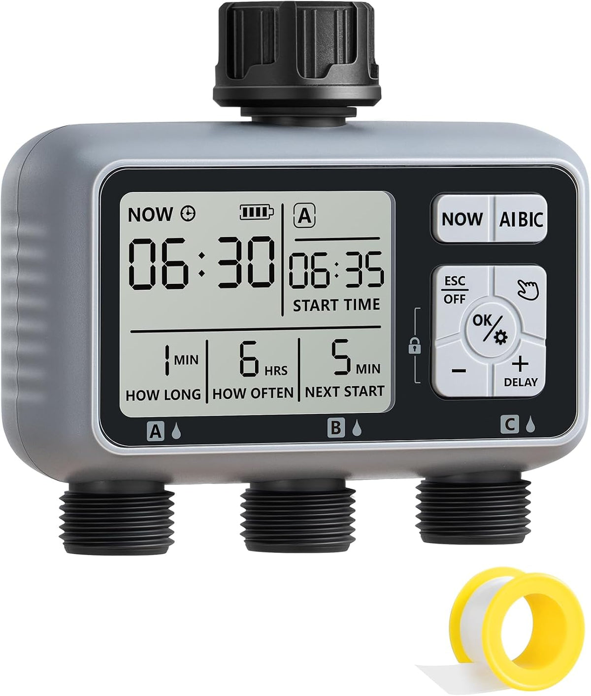 2-Zone Hose Timer with Rain Delay, Manual & Auto Watering