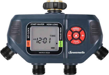 2-Zone Hose Timer with Rain Delay, Manual & Auto Watering