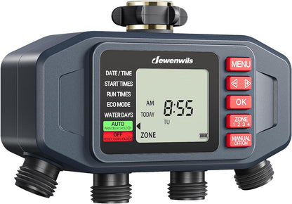 2-Zone Hose Timer with Rain Delay, Manual & Auto Watering