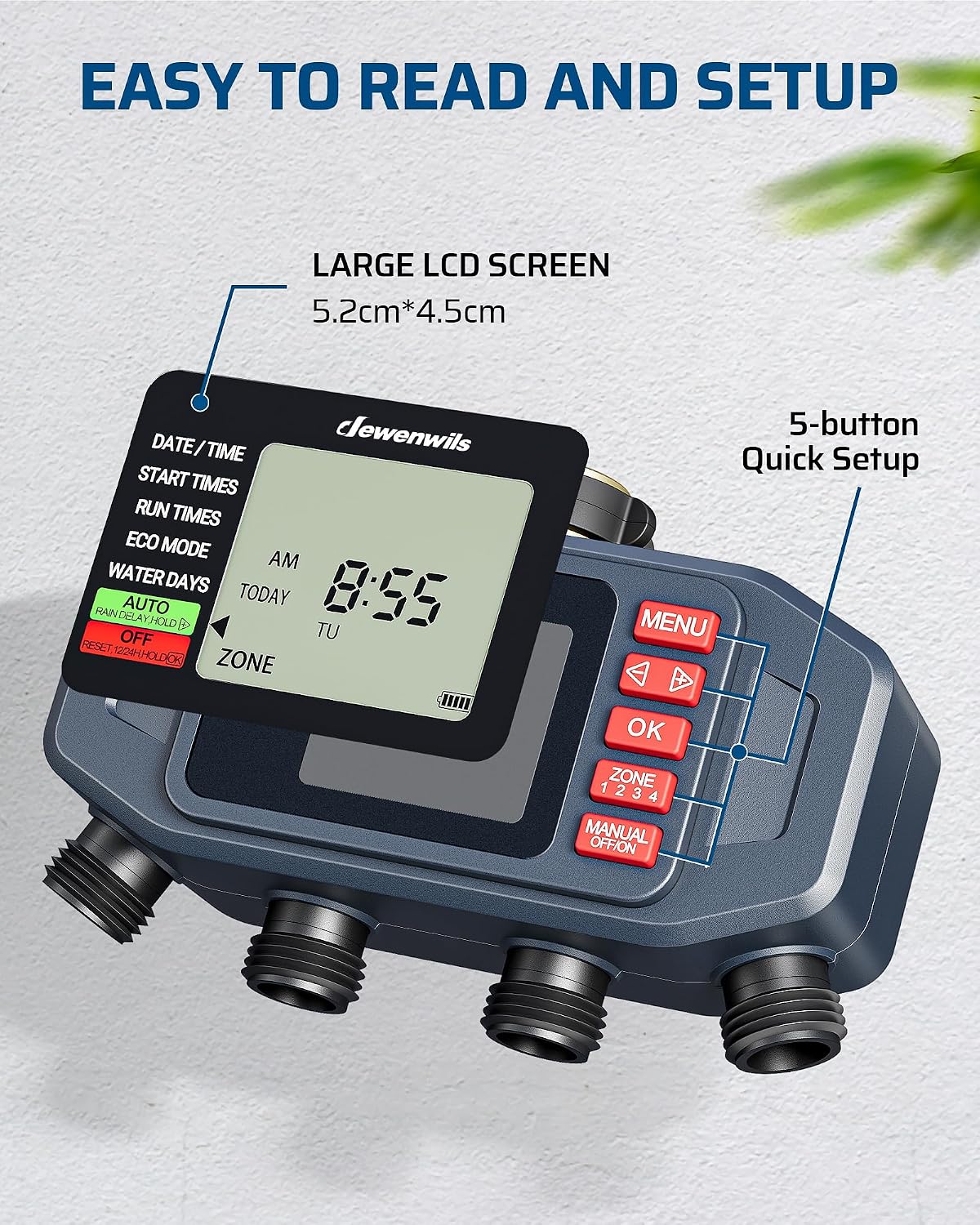2-Zone Hose Timer with Rain Delay, Manual & Auto Watering