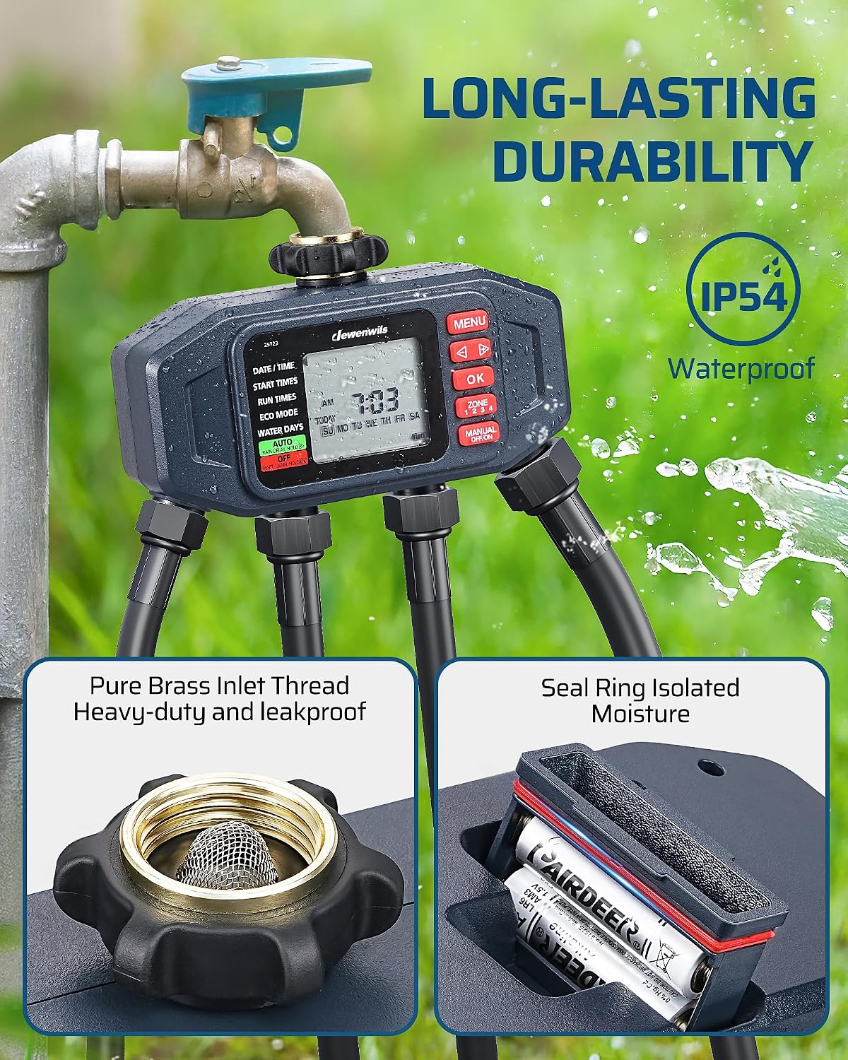 2-Zone Hose Timer with Rain Delay, Manual & Auto Watering