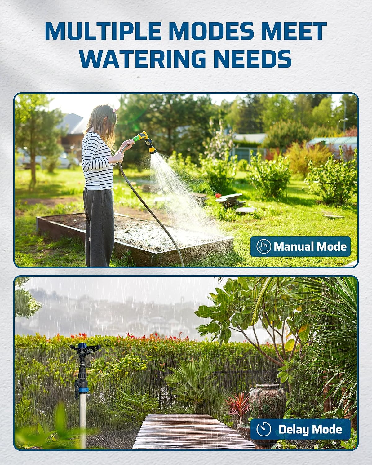2-Zone Hose Timer with Rain Delay, Manual & Auto Watering