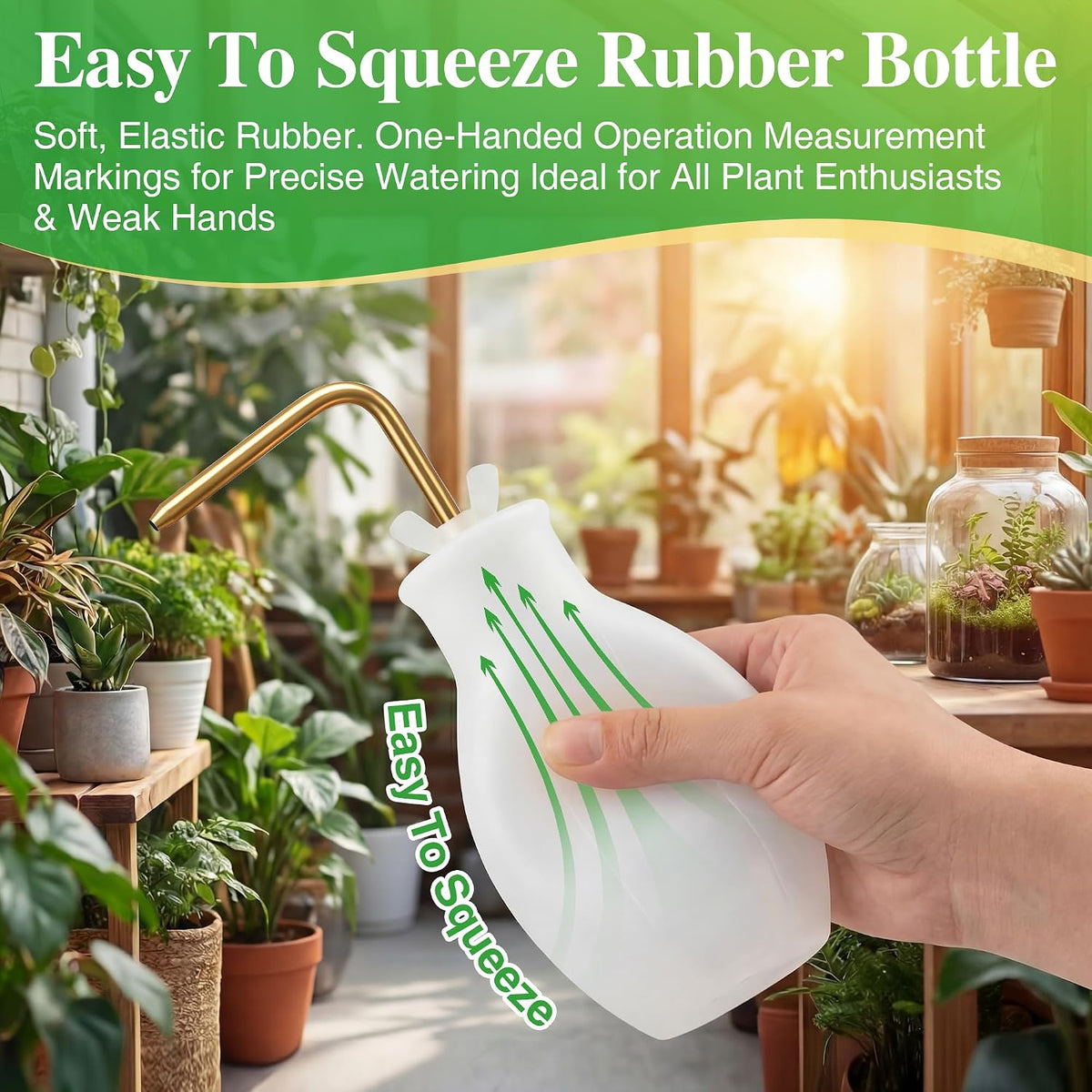 Squeeze Bottle for Hanging Plants, 19" Long Spout Plant Watering Bottle, Easy Squeeze Indoor/Outdoor Watering Can Alternative, Precise Sprinkling for Hanging Baskets, Houseplants(8 oz)