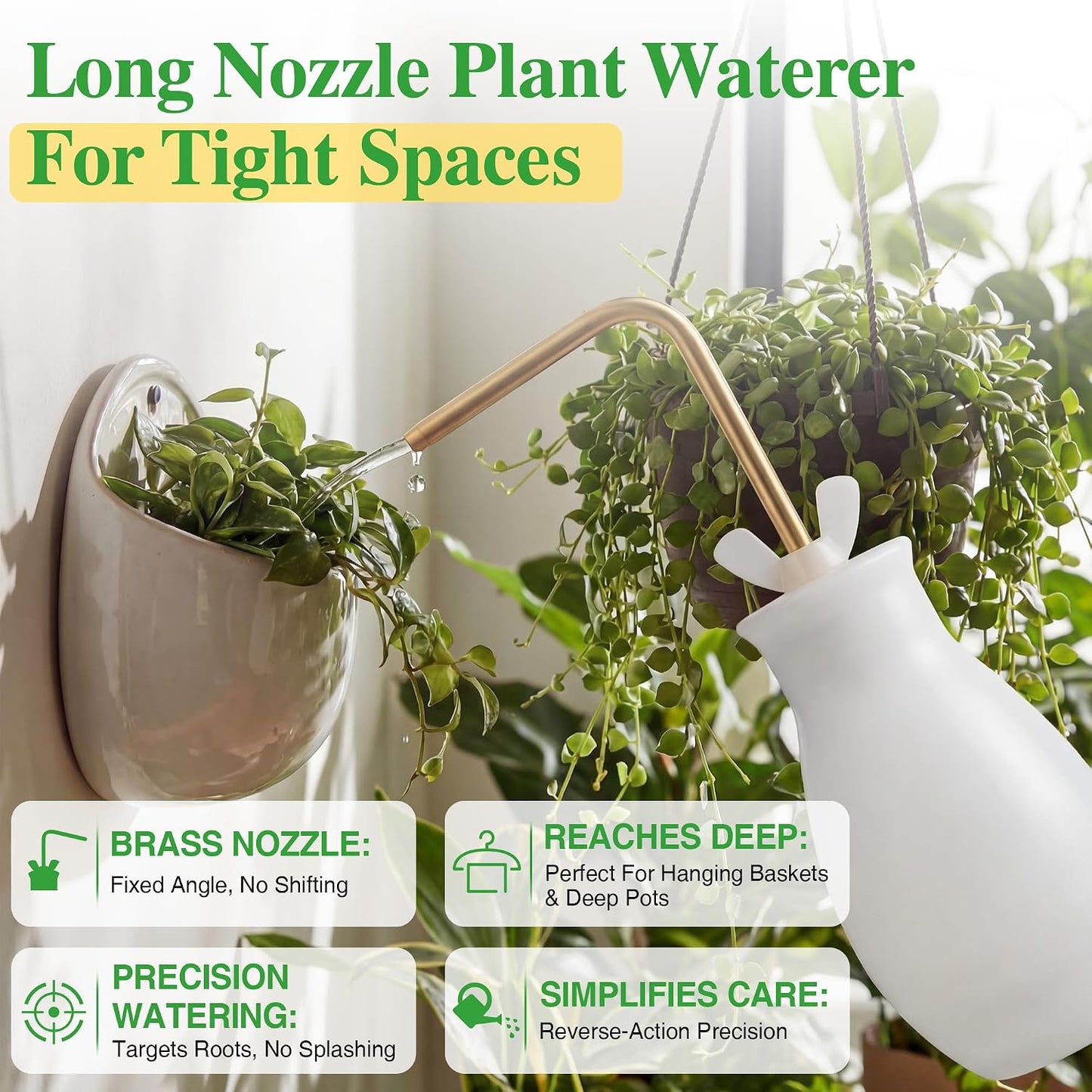 Squeeze Bottle for Hanging Plants, 19" Long Spout Plant Watering Bottle, Easy Squeeze Indoor/Outdoor Watering Can Alternative, Precise Sprinkling for Hanging Baskets, Houseplants(8 oz)