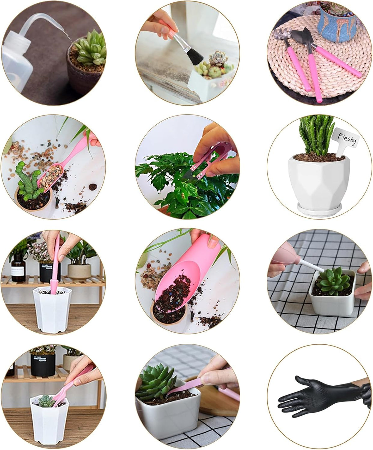 25Pcs Mini Garden Hand Transplanting Succulent Tools Set, 39.4" Thickened Repotting Mat & Plant Tag, Miniature Planting Indoor Fairy Care, Potting, Cactus, Houseplant Bonsai Tool Kit (Black)