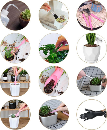 25Pcs Mini Garden Hand Transplanting Succulent Tools Set, 39.4" Thickened Repotting Mat & Plant Tag, Miniature Planting Indoor Fairy Care, Potting, Cactus, Houseplant Bonsai Tool Kit (Black)