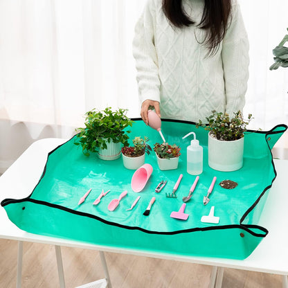 25Pcs Mini Garden Hand Transplanting Succulent Tools Set, 39.4" Thickened Repotting Mat & Plant Tag, Miniature Planting Indoor Fairy Care, Potting, Cactus, Houseplant Bonsai Tool Kit (Black)