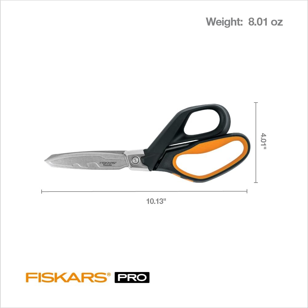 Pro PowerArc Shop Shears, Heavy Duty Stainless Steel Scissor, Industrial Grade Tool for Building and Construction, 10 in, Orange/Black