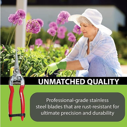 Extra Long Stainless Steel Pruner Pruning Shears Clippers Snips – Sharp Bonsai Cutter Plant Trimming Scissors – Straight Blade Garden Scissors Tool – Great for Roses Flowers Herbs Fruits