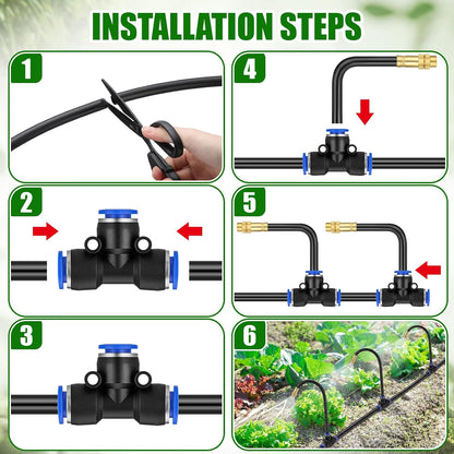 150 Pcs 98 ft 3/8" Greenhouse Drip Irrigation Kit with 40 Brass 360° Adjustable Nozzles and Faucet Adapter Install Adapters for Plants Lawns Gardens