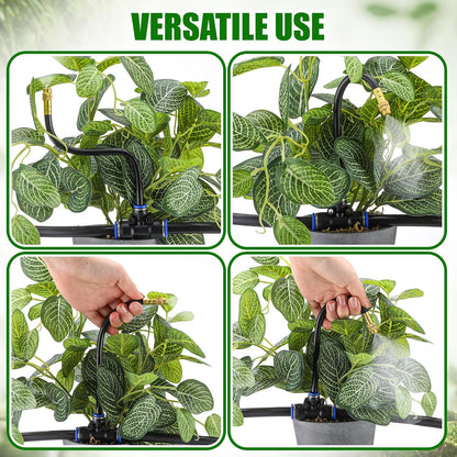 150 Pcs 98 ft 3/8" Greenhouse Drip Irrigation Kit with 40 Brass 360° Adjustable Nozzles and Faucet Adapter Install Adapters for Plants Lawns Gardens