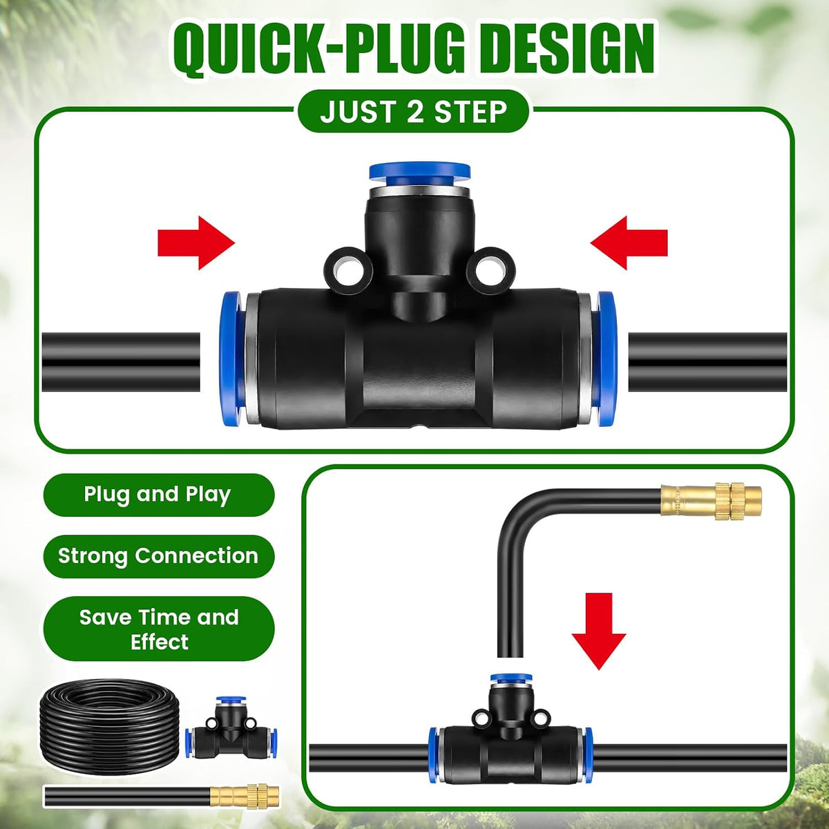 150 Pcs 98 ft 3/8" Greenhouse Drip Irrigation Kit with 40 Brass 360° Adjustable Nozzles and Faucet Adapter Install Adapters for Plants Lawns Gardens