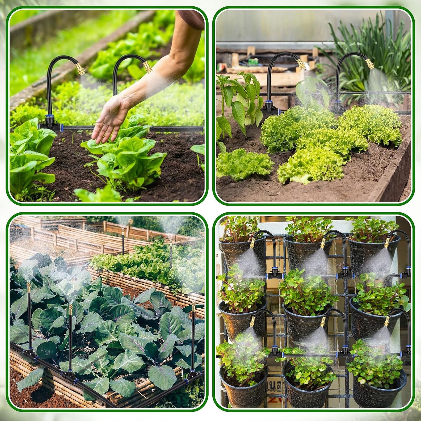150 Pcs 98 ft 3/8" Greenhouse Drip Irrigation Kit with 40 Brass 360° Adjustable Nozzles and Faucet Adapter Install Adapters for Plants Lawns Gardens