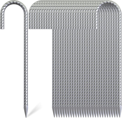 12 Inch J Hook Rebar Stakes 12 Pcs, Heavy Duty Metal Tent Stakes